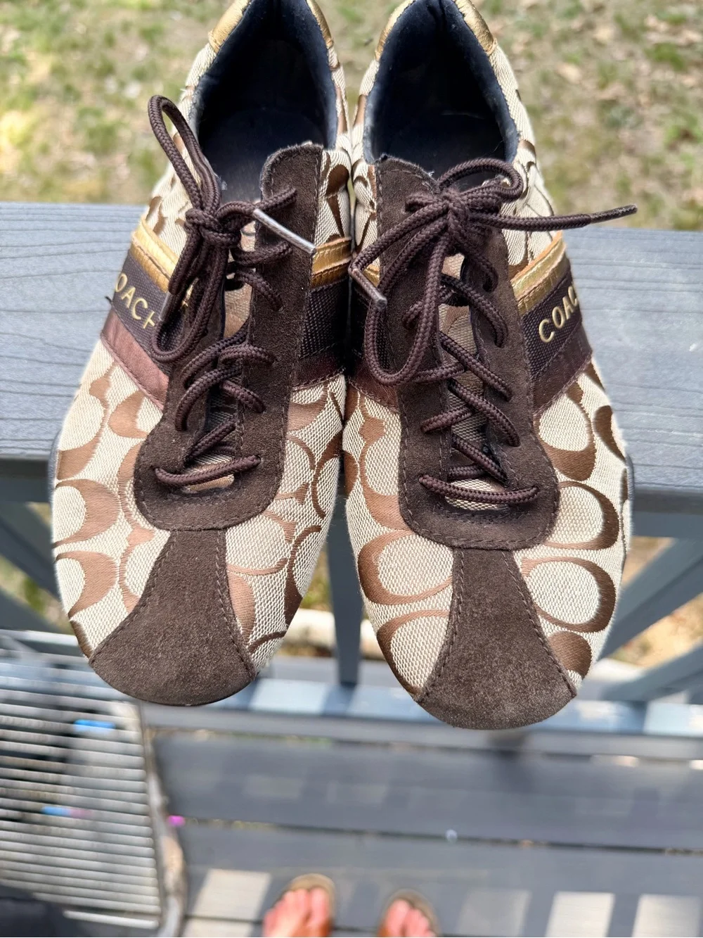 COACH Signature Logo Brown & Gold Sneakers